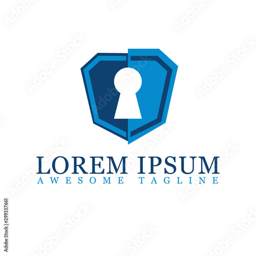 Blue Shield with keyhole isolated on white background