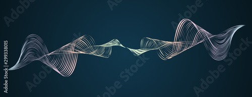 Waveform smooth curved lines Abstract design element Technological dark background with a line in waveform Stylization of a digital equalizer Smooth flowing wave lines soundwave Vector graphic