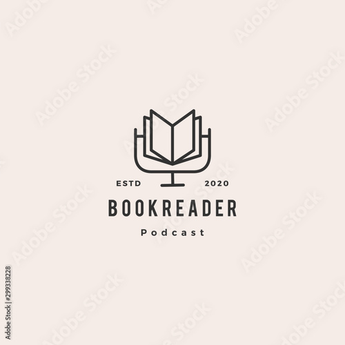 book podcast logo hipster retro vintage icon for book blog video vlog review channel