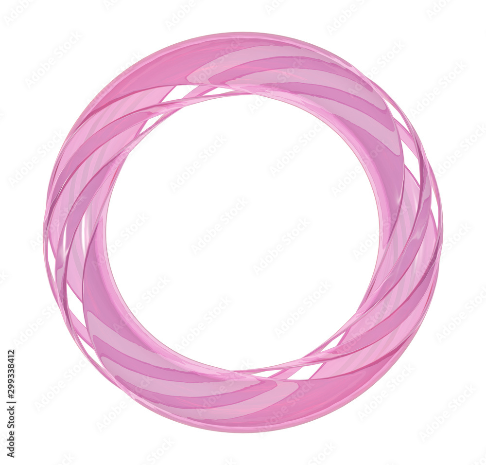 3d illustration. Pink transparent glass elegant twisted ring isolated on a white background. 3d illustration. Pink transparent glass elegant twisted ring isolated on a white background.