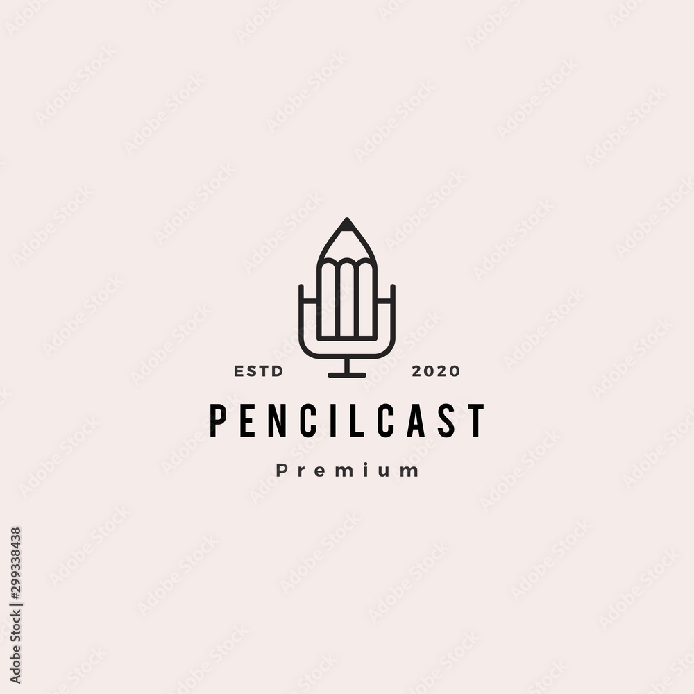 pencil podcast logo hipster retro vintage icon for creative blog video review vlog channel