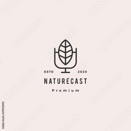 leaf podcast logo hipster retro vintage icon for nature blog video vlog review channel radio broadcast