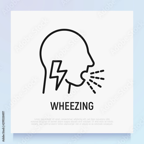 Wheezing thin line icon. Asthma symptom. Modern vector illustration.
