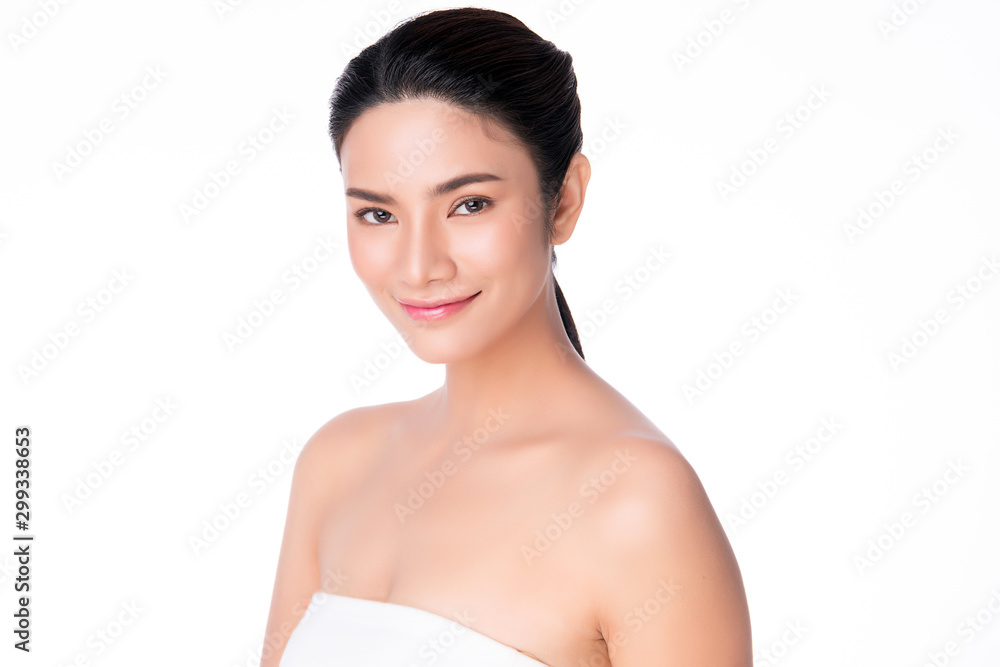 Beautiful Young Asian Woman smile feeling so happy and cheerful. with healthy Clean and Fresh skin. isolated on white background. Beauty Cosmetics Concept Beautiful Young Asian Woman smile feeling so happy and cheerful. with healthy Clean and Fresh skin. isolated on white background. Beauty Cosmetics Concept