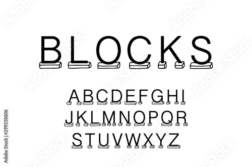 Blocks hand drawn vector type font in cartoon comic style