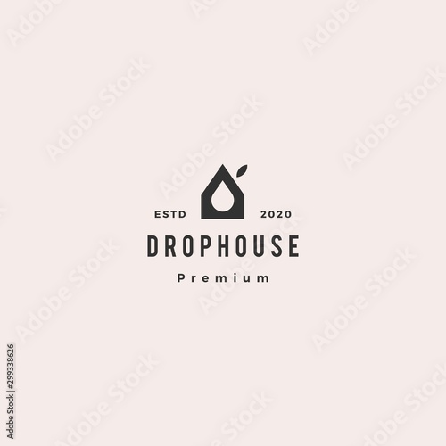 drop eco house logo hipster retro vintage vector icon