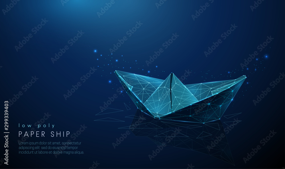 Abstract paper ship. Low poly style design.