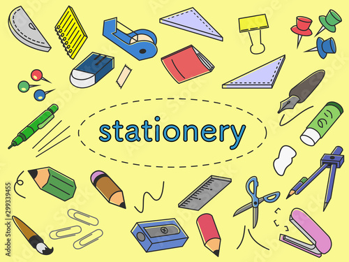 文房具 カラー 手書きイラスト 背景素材 アイコンセット Stock Vector Adobe Stock 文房具 カラー 手書きイラスト 背景素材 アイコンセット Stock Vector Adobe Stock