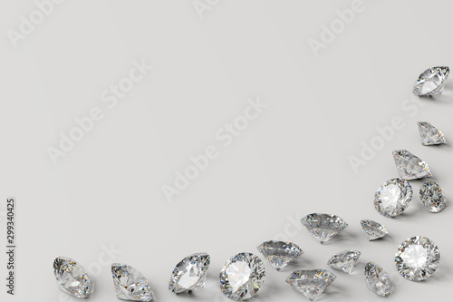 Multiple diamonds scattered along the corner on white background