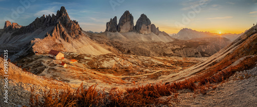 Tre Cime di Lavaredo. Dolomites mountains, South Tyrol, Italy, Europe.