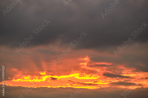 Golden sunrise on a background of gray clouds © Berg