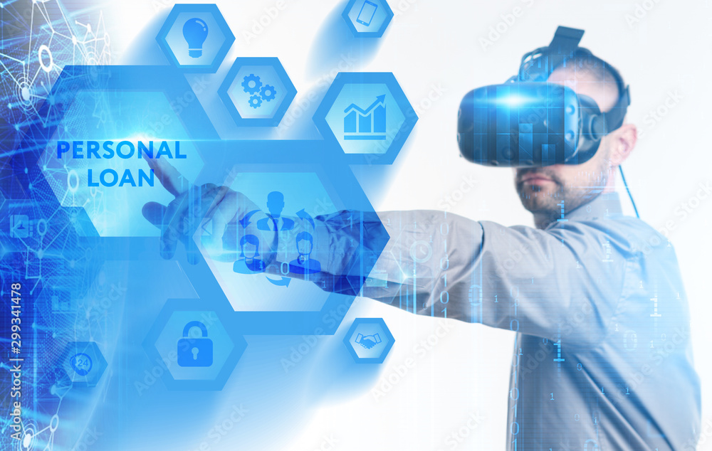 Business, Technology, Internet and network concept. Young businessman working on a virtual screen of the future and sees the inscription: Business, Technology, Internet and network concept. Young businessman working on a virtual screen of the future and sees the inscription: