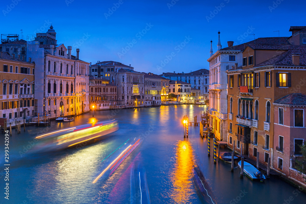 Grand canal of Venice city with beautiful architecture at night, Italy