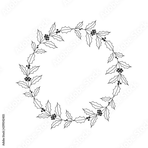 Christmas floral hand drawn wreath on white background