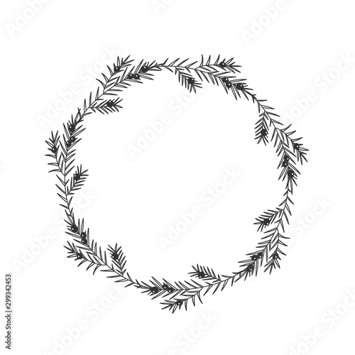 Christmas floral hand drawn wreath on white background