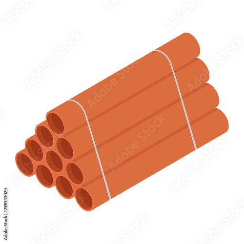 Stacked orange sanitary pvc pipes isolated on white background isometric view