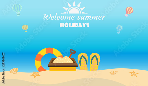 Vector of summer beach activity concept  welcome to holiday summer