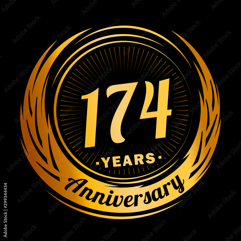 174 years anniversary. Anniversary logo design. One hundred and seventy-four years logo.