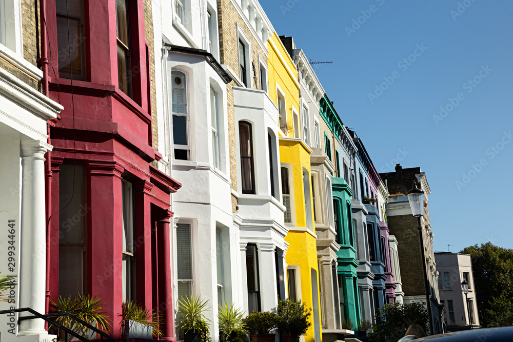 Casas de colores en Notting Hill,  Londres.