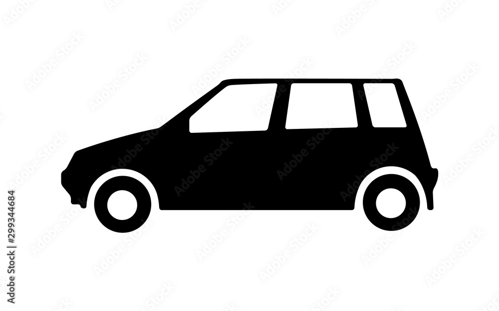 Big black car top side icon. Sport car, sedan, small mini avto and city automobile. Vector illustration