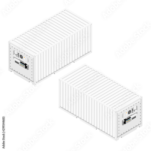 Refrigerated container isometric view isolated on white background.