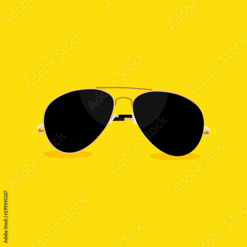 Summer is coming concept. Aviator sunglasses yellow background