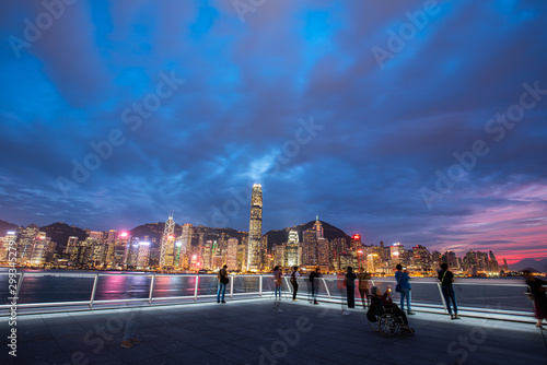 Canvas Print Fire burn sunset on Victoria Harbor