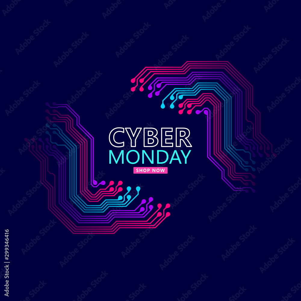 Cyber monday sale with circuit board background. Modern design.Vector illustration 