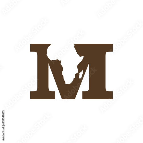Africa continent with initial M negative space logo design modern simple clean design