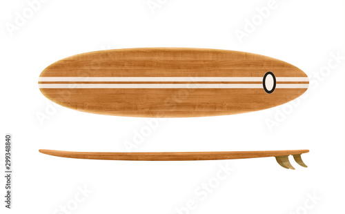 Vintage wood surfboard isolated