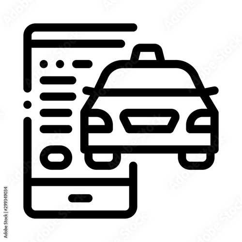 Taxi Tracking via Phone Online Taxi Icon Vector Thin Line. Contour Illustration