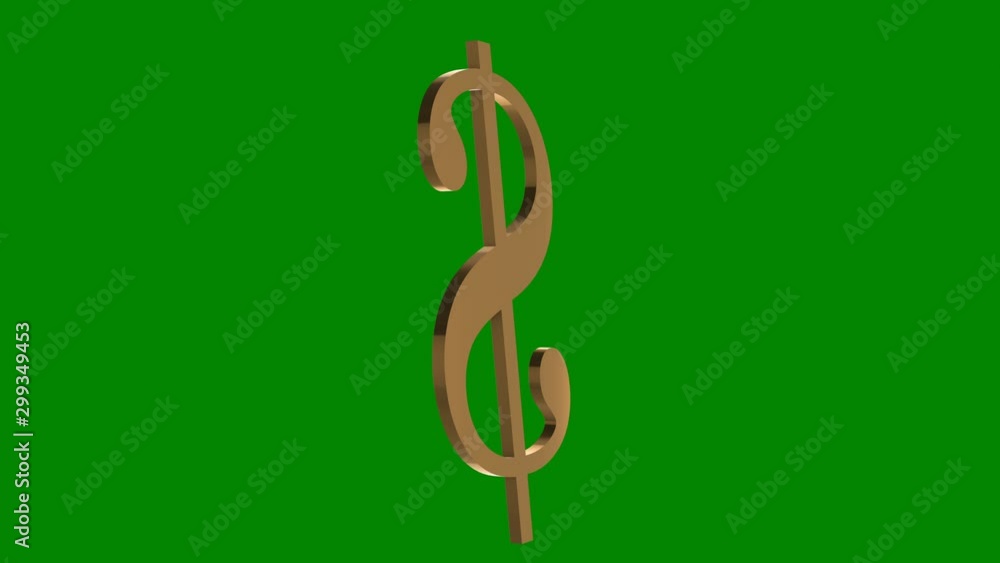 Gold US dollar currency symbol, short designation of the name of the monetary unit, rotates on a green background Gold US dollar currency symbol, short designation of the name of the monetary unit, rotates on a green background