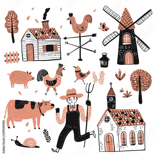 Set of agricultural workers. Collection of hand drawn, Vector illustration in sketch doodle style.
