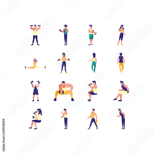 Variety people doing sport icon set pack vector design