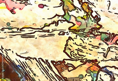 Grunge watercolor splashes and spots. Abstract paint background in dirty style. Chaotic colors painting on vintage paper.