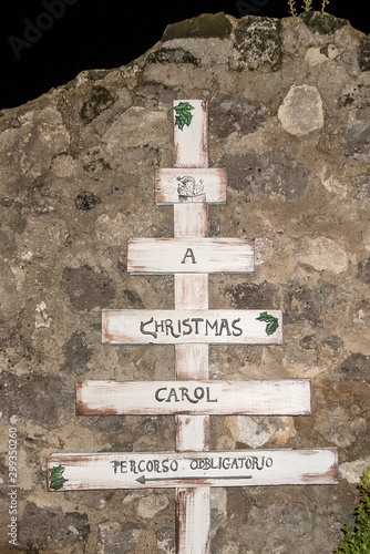 Way indication for Santa Claus home, Christmas Market in Limatola, Caserta, Italy photo