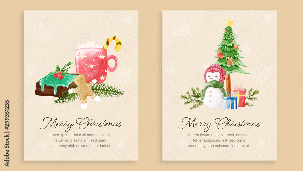 Set of Christmas cards watercolor painting style.