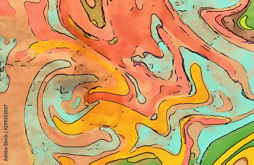 Abstract fantasy motifs colorful texture. Crazy colors background with swirled elements. Decorative paint waves.