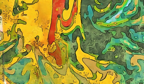 Abstract fantasy motifs colorful texture. Crazy colors background with swirled elements. Decorative paint waves.