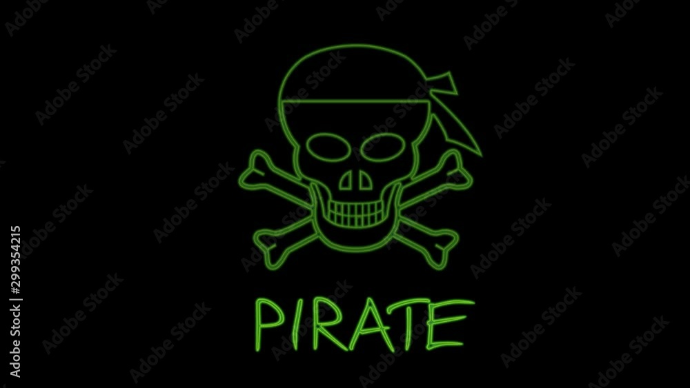 Glowing neon skull green flickers on a black background Glowing neon skull green flickers on a black background