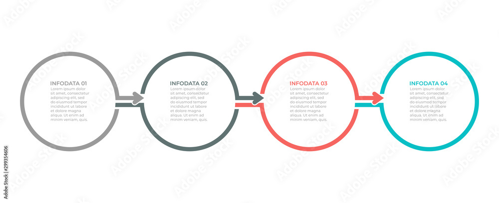 Presentations infographic design label with circle concept and 4 options, steps, arrows. Vector illustration. Can be used for workflow diagram, info chart, graph,web design. - obrazy, fototapety, plakaty 