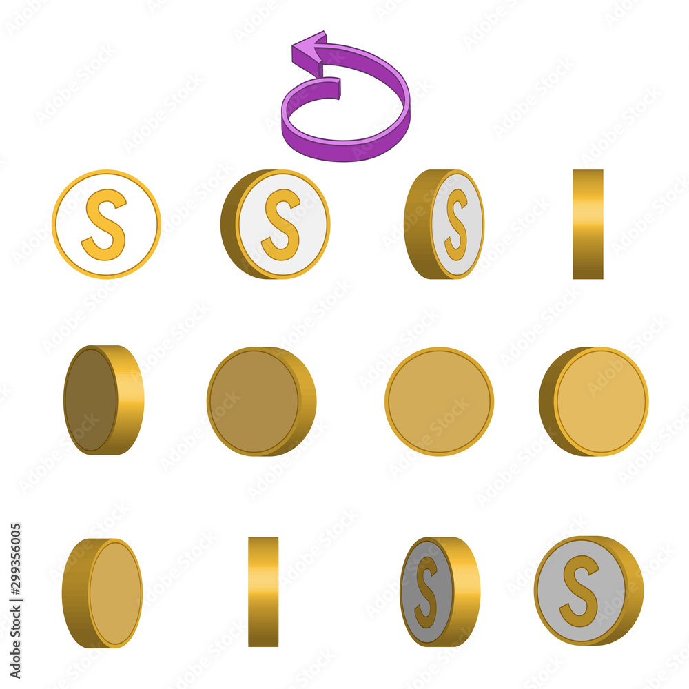 Letter S in circle rotation sequence sprite sheet on white background. Vector illustration Letter S in circle rotation sequence sprite sheet on white background. Vector illustration
