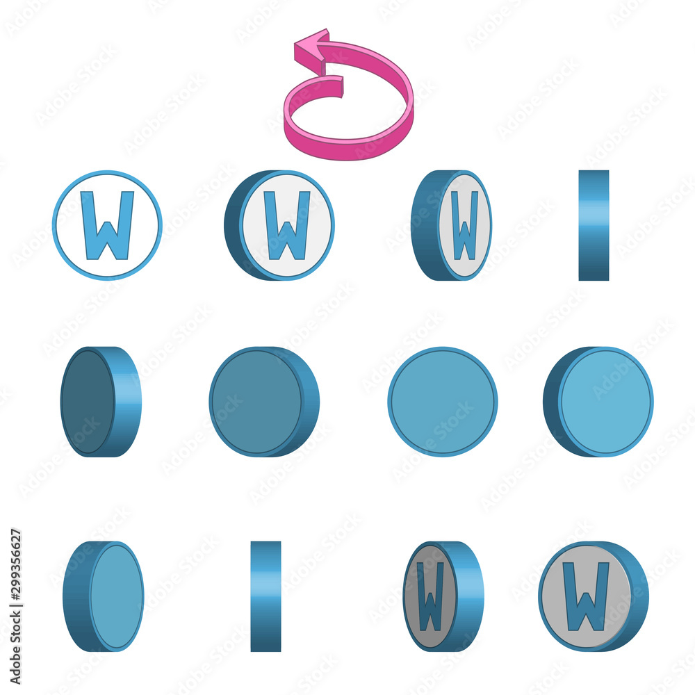 Letter W in circle rotation sequence sprite sheet on white background. Vector illustration Letter W in circle rotation sequence sprite sheet on white background. Vector illustration