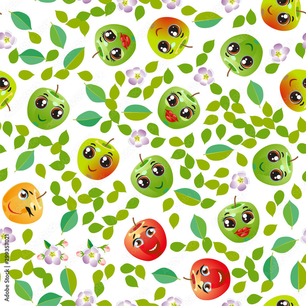 Cute seamless pattern with cartoon emoji fruits Cute seamless pattern with cartoon emoji fruits