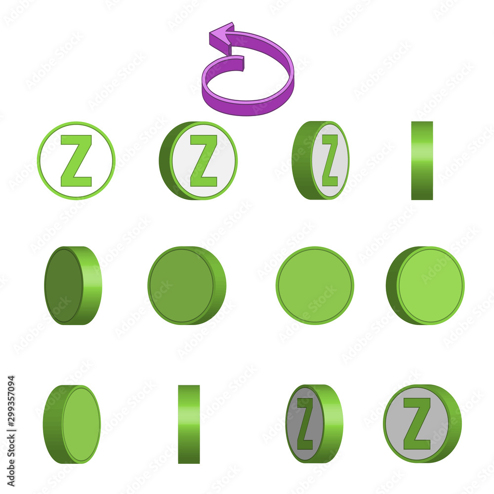 Letter Z in circle rotation sequence sprite sheet on white background. Vector illustration Letter Z in circle rotation sequence sprite sheet on white background. Vector illustration