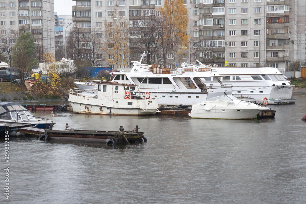 Boat mooring on a rainy day