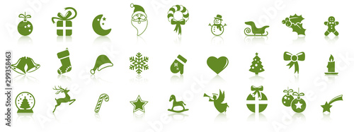 collection christmas icons with reflection