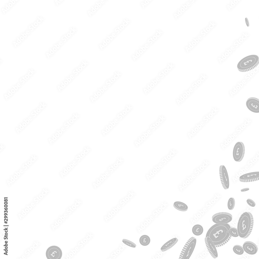 British pound coins falling. Scattered black and w British pound coins falling. Scattered black and w