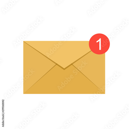 Flat syle of yellow e-mail with notification, vector illustration.