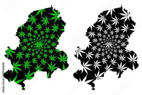 Dong Nai Province (Socialist Republic of Vietnam, Subdivisions of Vietnam) map is designed cannabis leaf green and black, Tinh Dong Nai map made of marijuana (marihuana,THC) foliage....